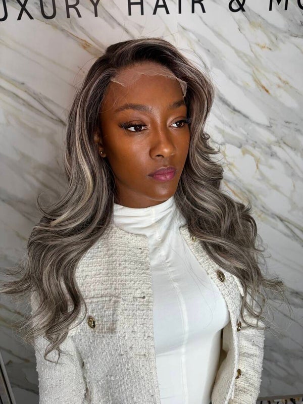 European Black with ash Blonde highlights