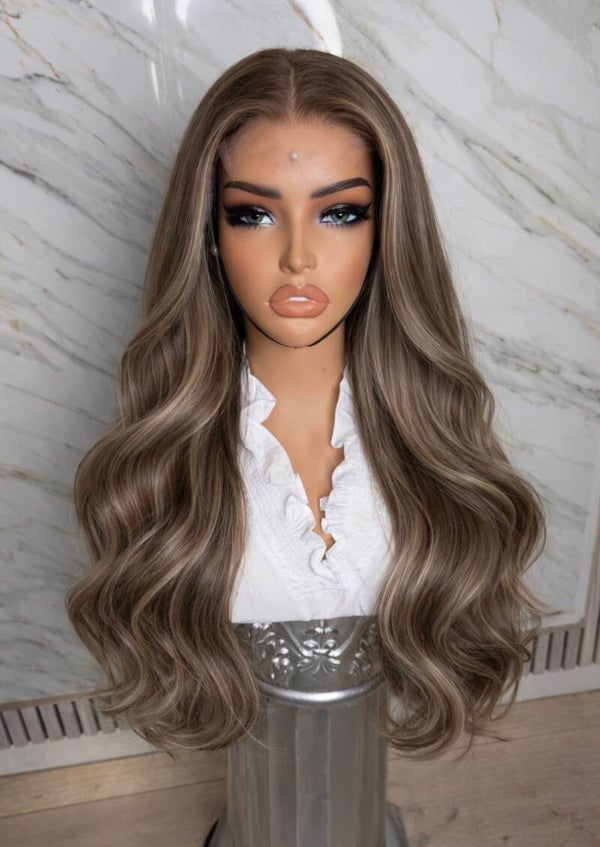 5x5 HD GLUELESS Turkish 613 with ash brown Lowlights and dark roots