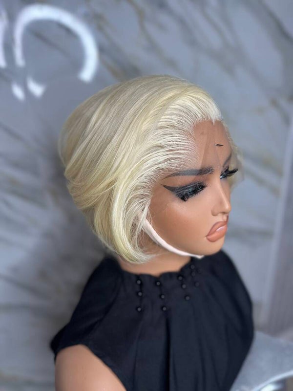 Nigerian Lagos hairline Pixie Cut 614 Blonde in HD frontal wig.