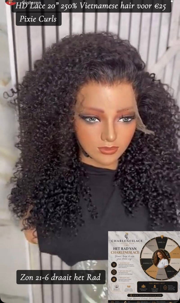 20” Frontal HD lace with Pixie curls 250% Density