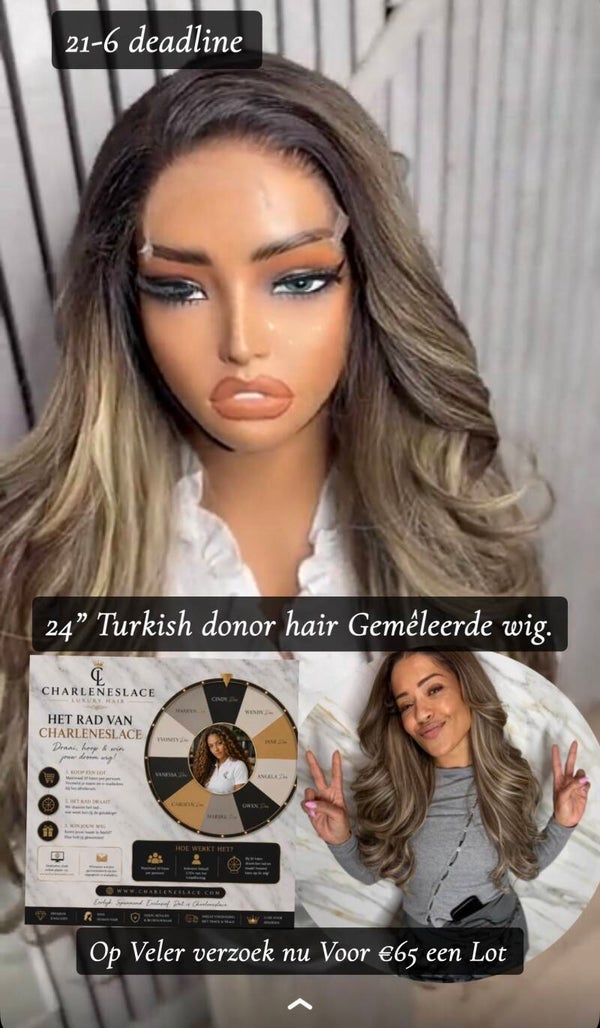24” Gemêleerde Turkish hair wig 2/613 with Dark Roots