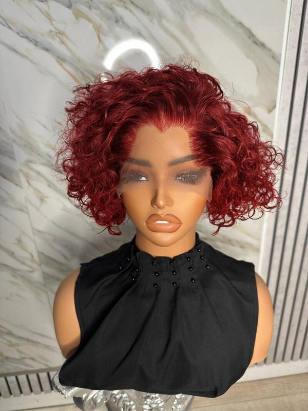 Nigerian Low Hairline Front wig Pixie curly in Red Bobline