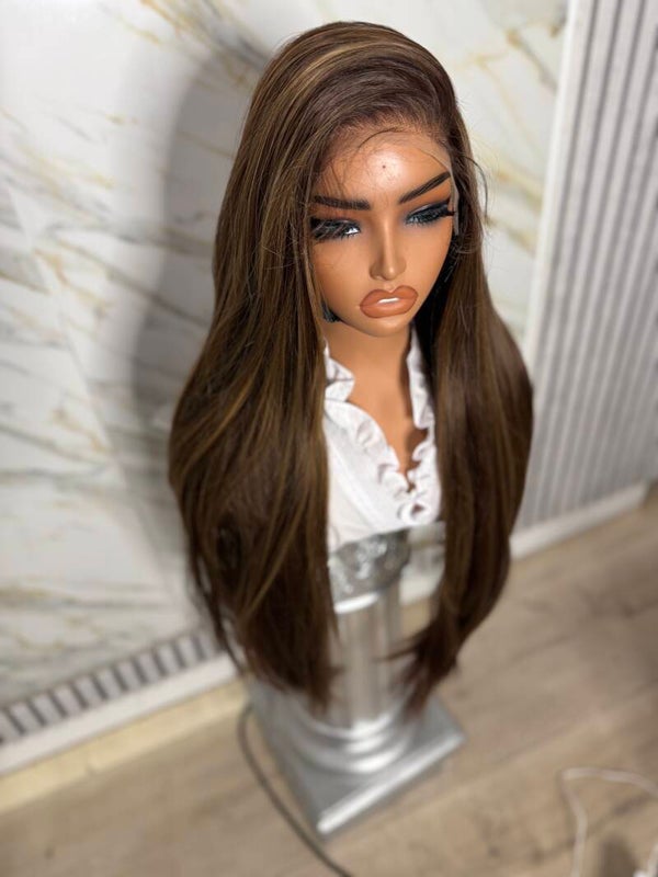 28” Ash Brown Silky straight with Highlights