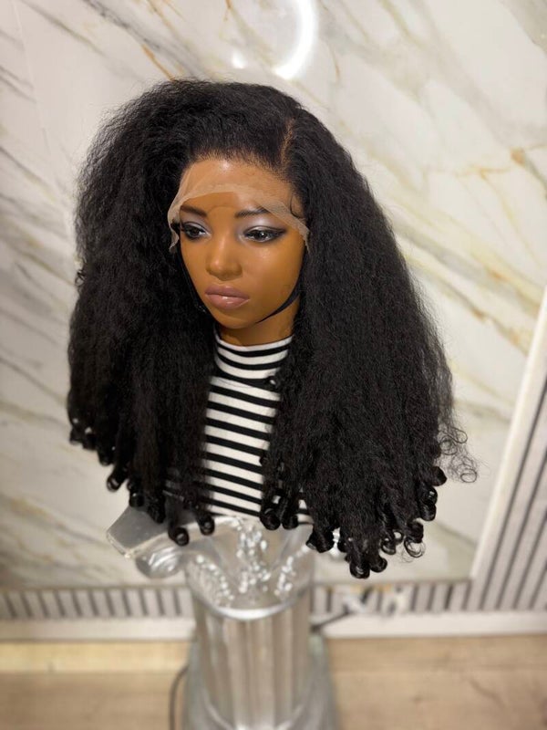 Kinky Straight in Jet Black with Coily Ends