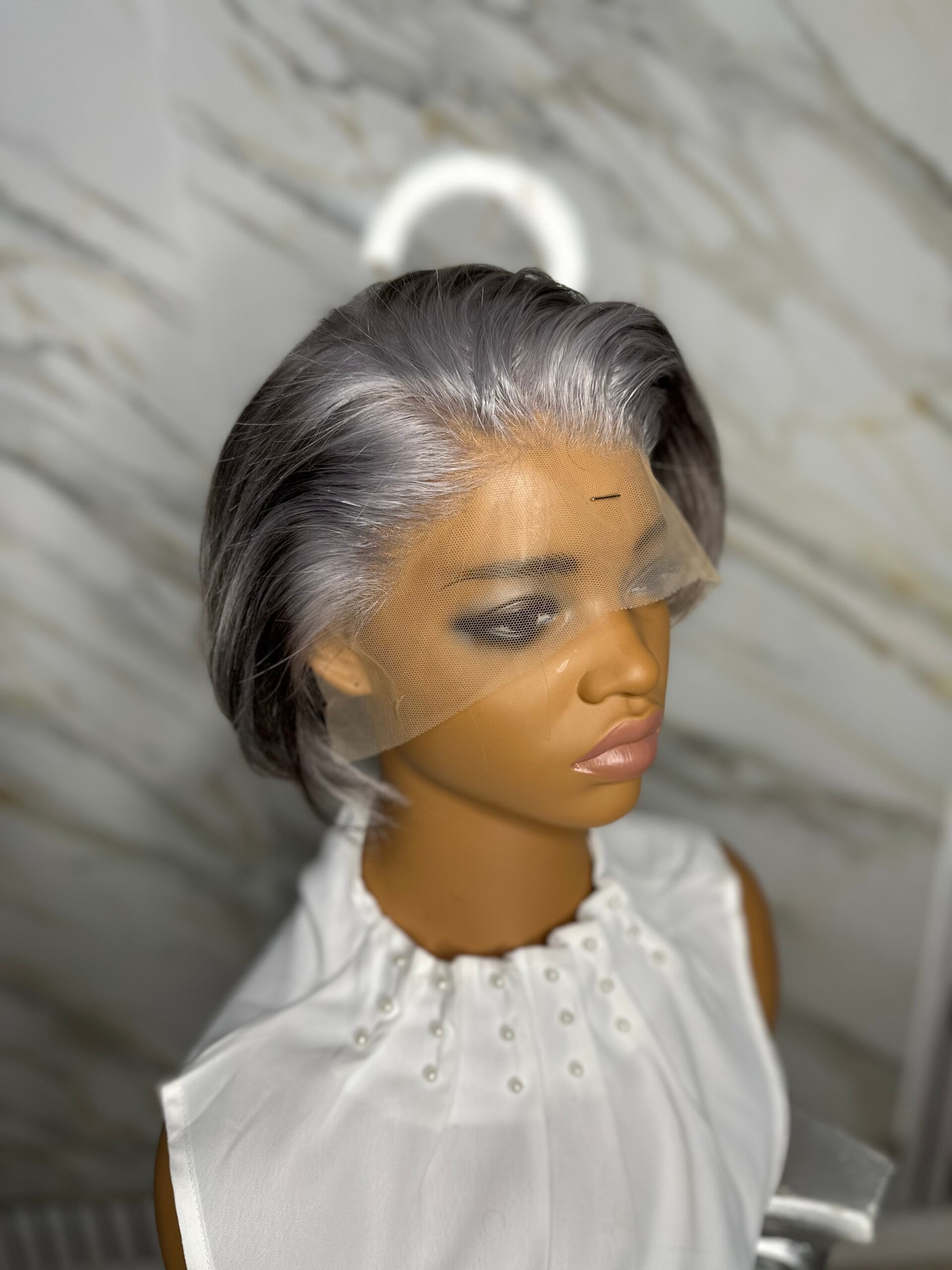 Donor hair Light Grey Salt and Pepper short wig