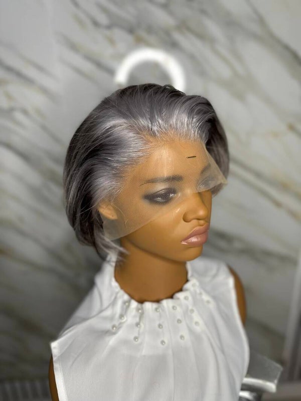 Donor hair Light Grey Salt and Pepper short wig