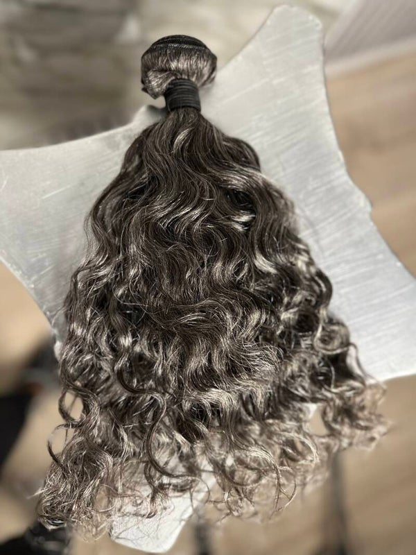 Donor hair Salt and pepper Grey wavy Bundle