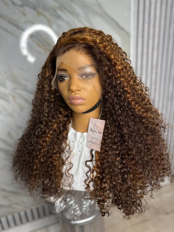 Brown Deep Curly with highlights