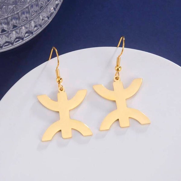Boucles d'oreilles "Kabyle"" pendantes dorées en acier inoxydable