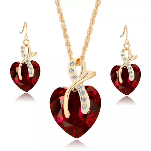 Parure 2 pièces coeur rouge