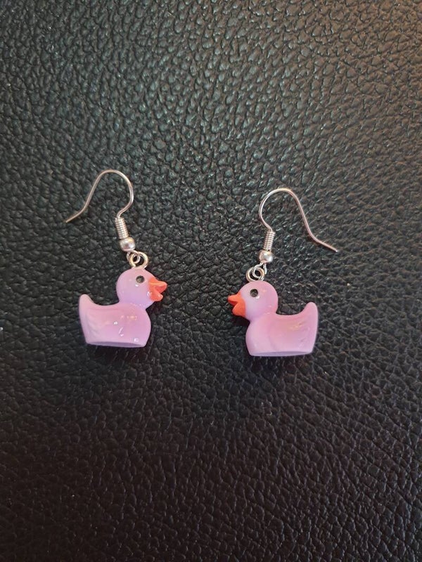 Boucles d'oreilles canard jaune violet