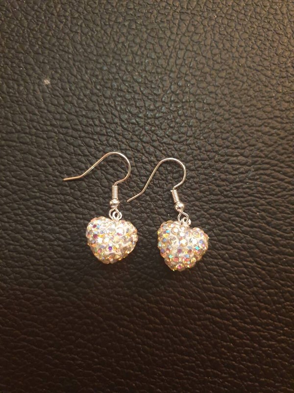Boucles d'oreilles disco coeur pendantes argent