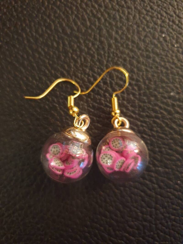 Boucles d'oreilles boule fruit du dragon