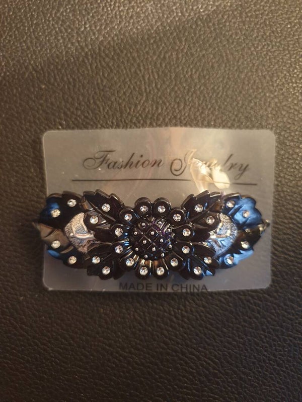 Barette cheveux noir et strass