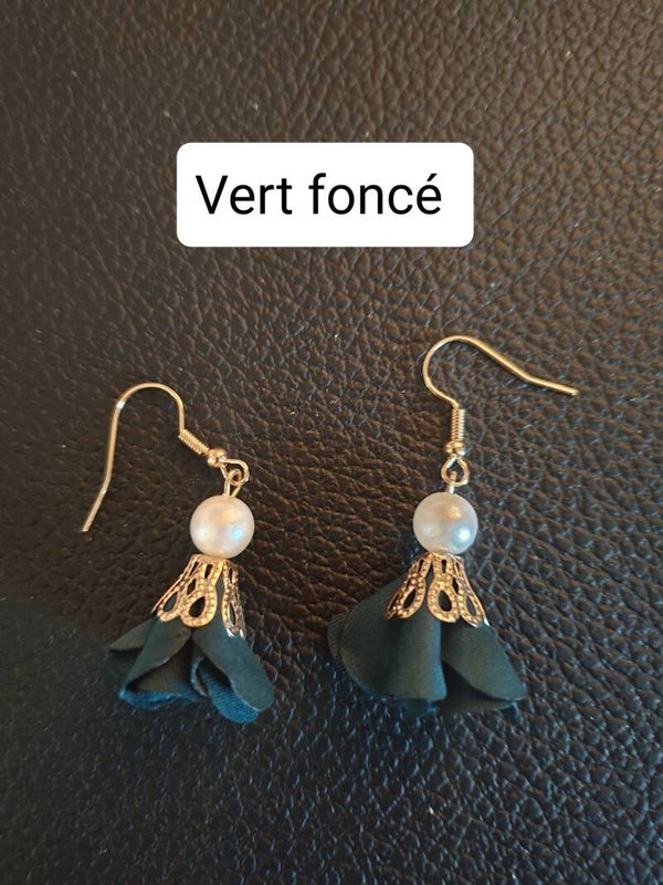 Boucles d'oreilles anges tissu fait main vert foncé