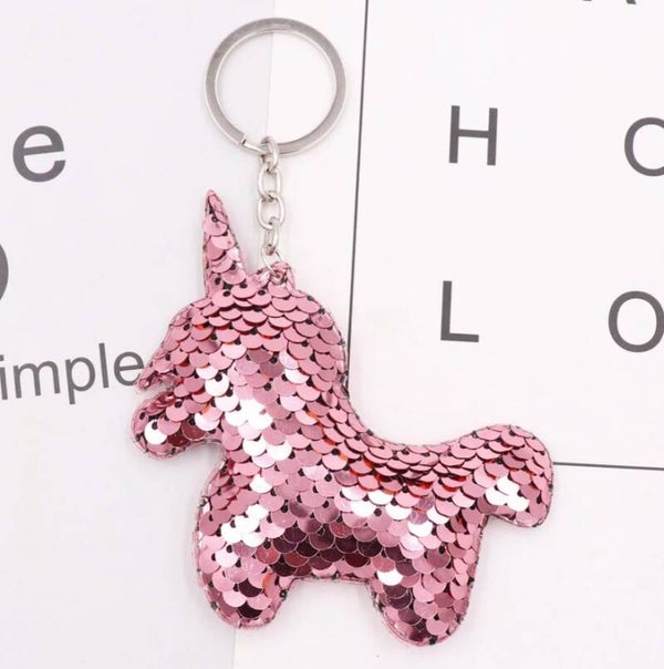 Porte-clés licorne sequins rose clair