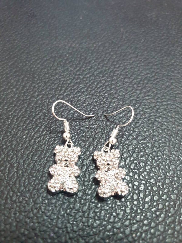Boucles d'oreilles fantaisie "Ourson" argentées
