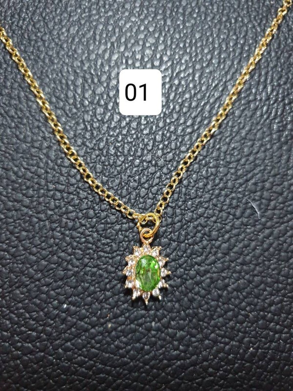 Collier fantaisie "Diamant" doré et vert