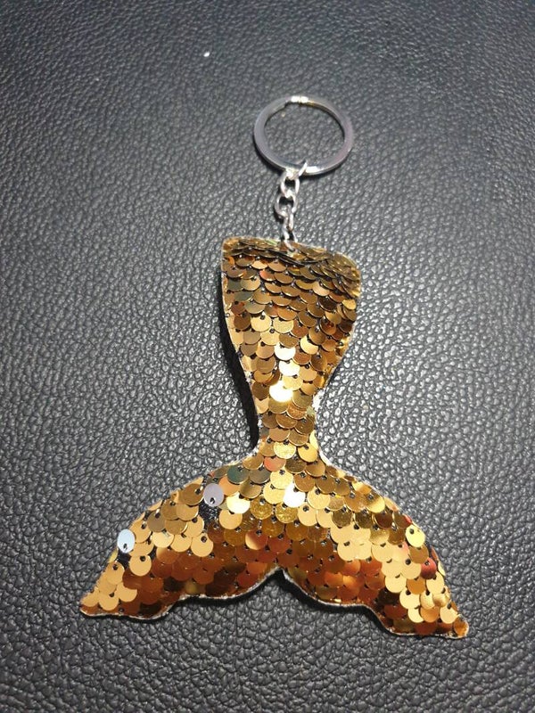 Porte-clés sequins "Queue de sirène" doré