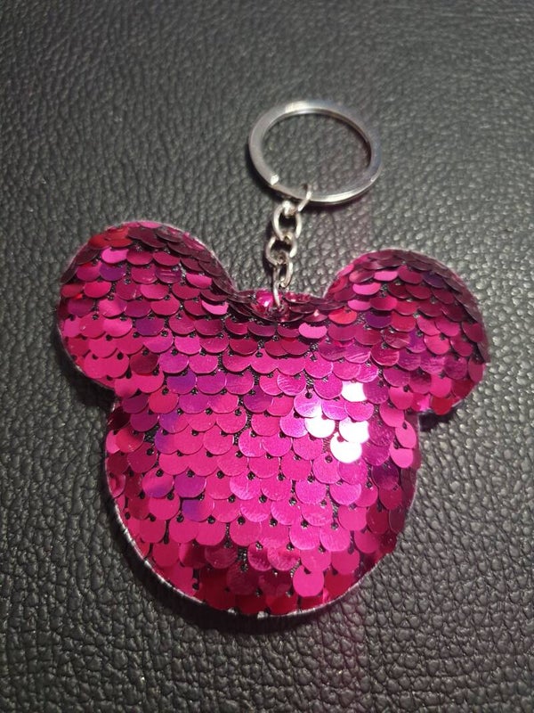Porte-clés sequins "Mickey" rose fushia
