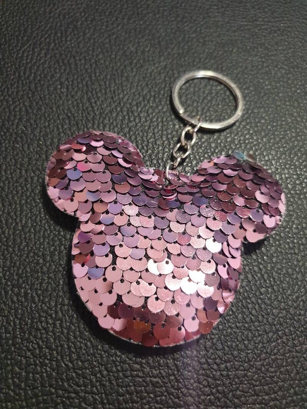 Porte-clés sequins Mickey rose clair
