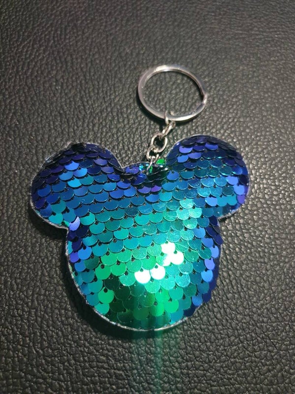 Porte-clés sequins "Mickey" bleu vert