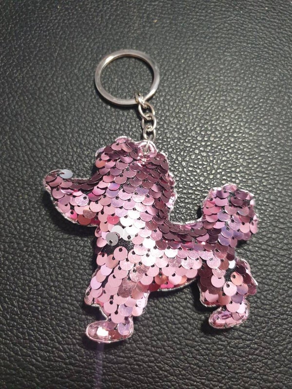 Porte-clés sequins Chien rose clair