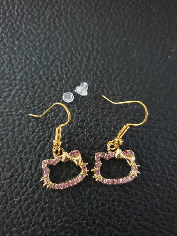 Boucles d'oreilles fantaisie "Hello Kitty" dorées roses