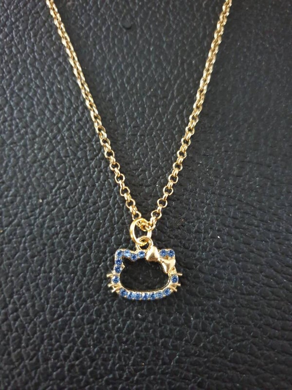 Collier fantaisie "Hello Kitty" doré bleu
