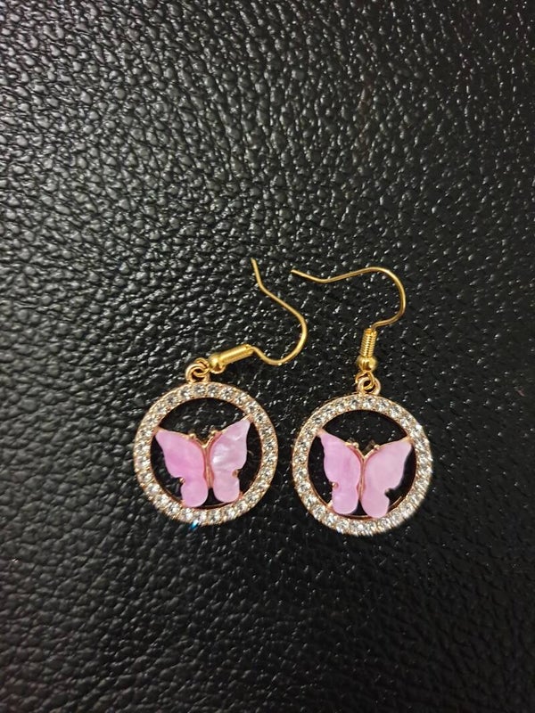 Boucles d'oreilles fantaisie papillon violettes