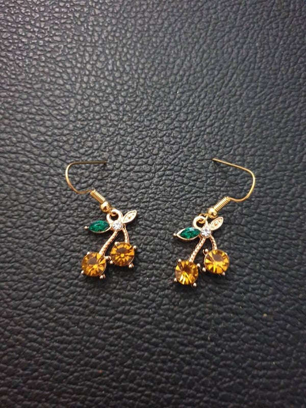 Boucles d'oreilles fantaisie "Cerises" champagne