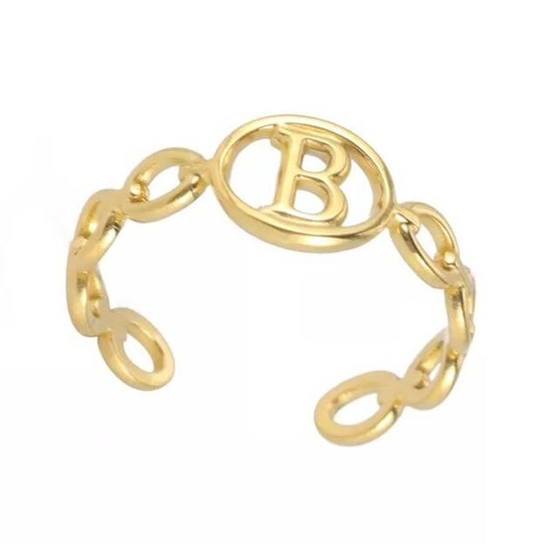 Bague fantaisie ajustable "B" dorée