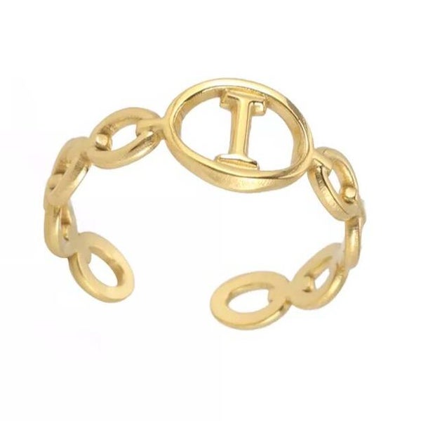 Bague fantaisie ajustable "I" dorée