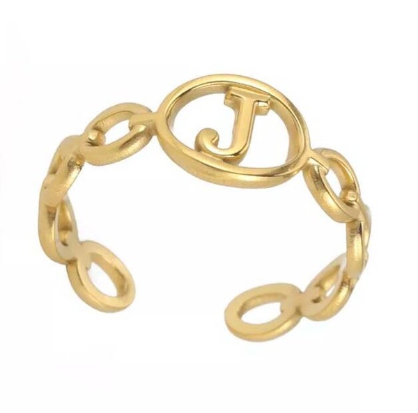 Bague fantaisie ajustable "J" dorée