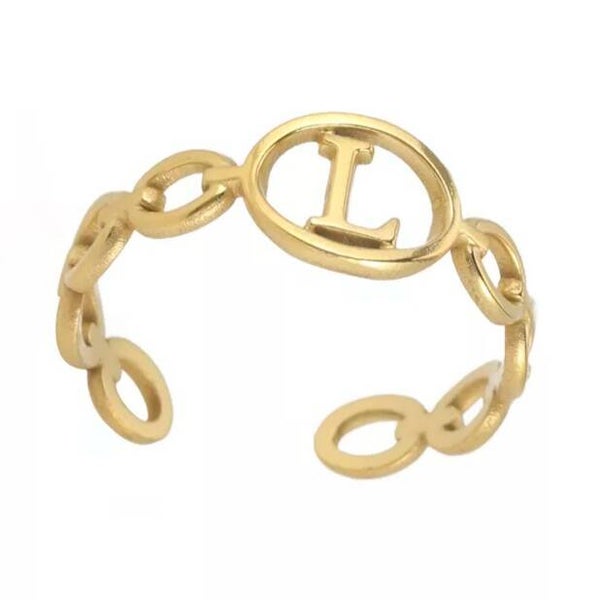 Bague fantaisie ajustable "L" dorée