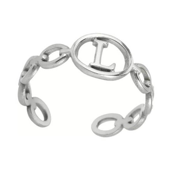 Bague fantaisie ajustable "L" argentée