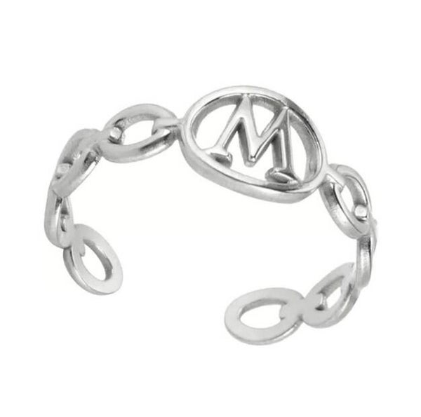Bague fantaisie ajustable "M" argentée