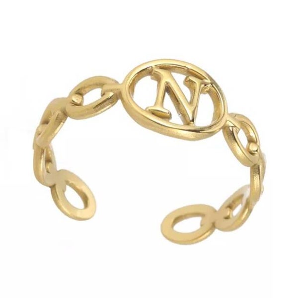 Bague fantaisie ajustable "N" dorée