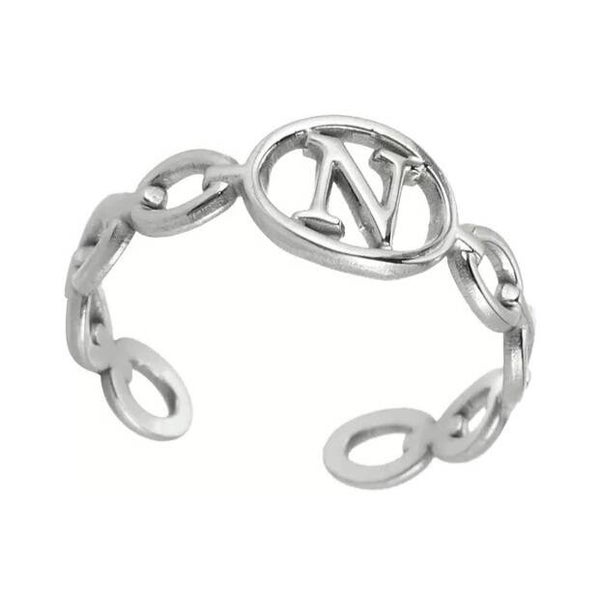 Bague fantaisie ajustable "N" argentée