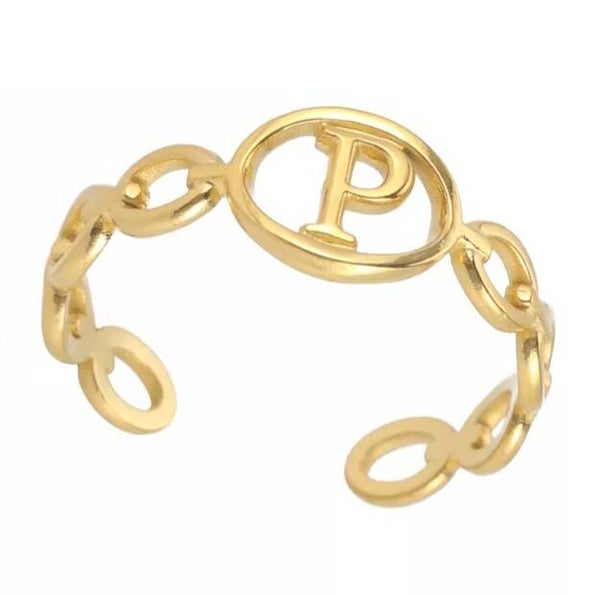 Bague fantaisie ajustable "P" dorée
