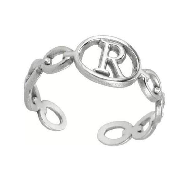 Bague fantaisie ajustable "R" argentée
