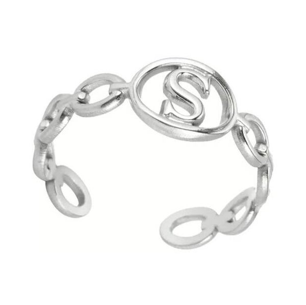 Bague fantaisie ajustable "S" argentée
