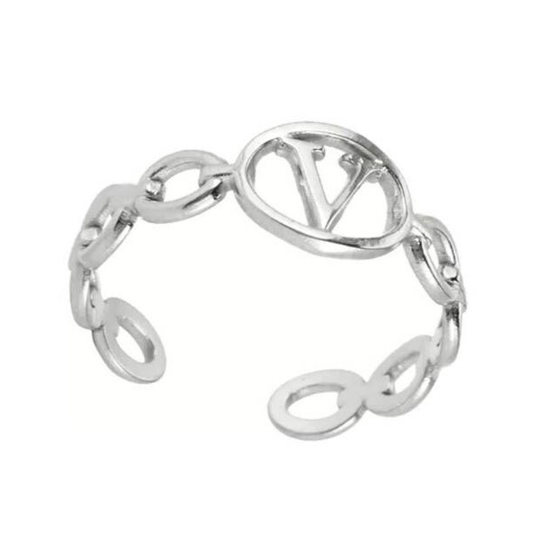 Bague fantaisie ajustable "V" argentée
