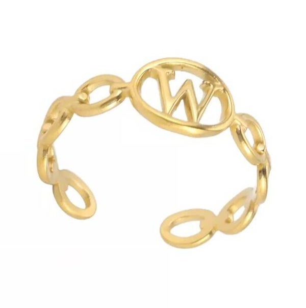 Bague fantaisie ajustable "W" dorée