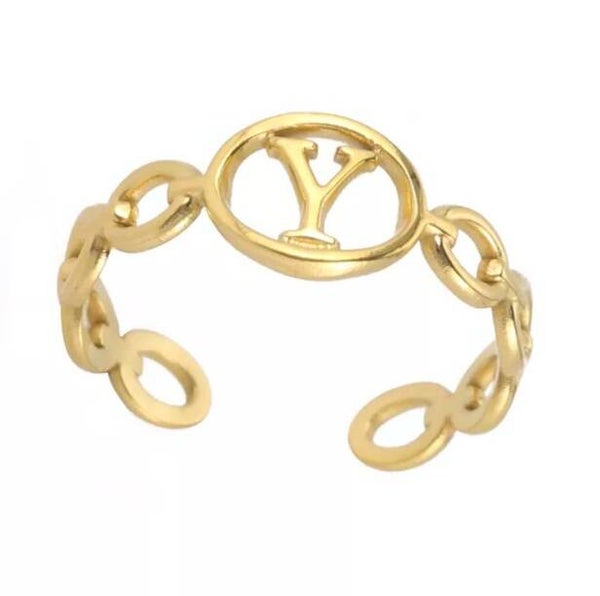 Bague fantaisie ajustable "Y" dorée