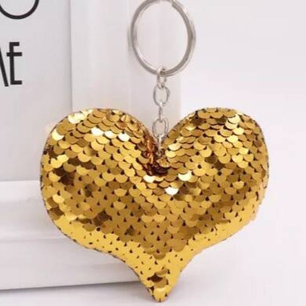 Porte-clés sequins coeur doré