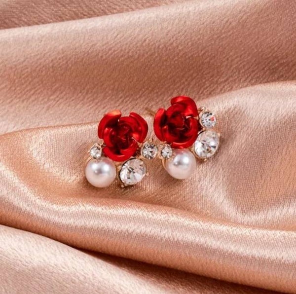 Boucles d'oreilles fantaisie Rose rouge à vis
