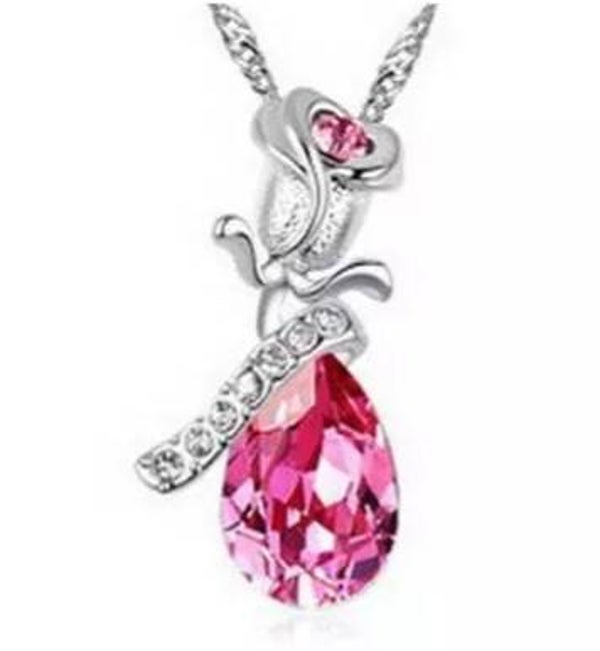 Collier "Goutte avec rose" rose argenté