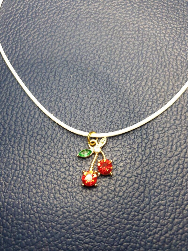Collier "Cerises" rouge cordon blanc