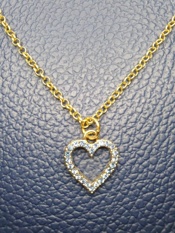 Collier fantaisie "Coeur" diamant bleu doré